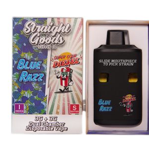 Straight Goods Supply Co. 6 Gram Dual Chamber Disposable Vapes – Blue Razz + Super Sour Diesel THC Distillate