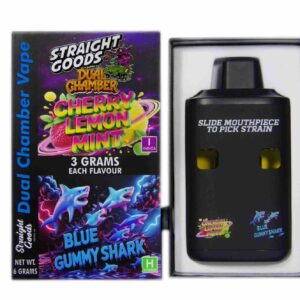 Straight Goods Supply Co. 6 Gram Dual Chamber Disposable Vapes – Cherry Lemon Mint + Blue Gummy Shark THC Distillate