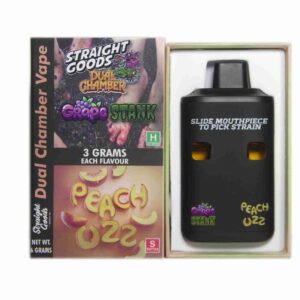 Straight Goods Supply Co. 6 Gram Dual Chamber Disposable Vapes – Grape Stank + Peach Ozz THC Distillate
