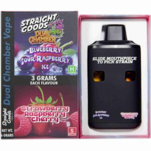 Straight Goods Supply Co. 6 Gram Dual Chamber Disposable Vapes – Blueberry Sour Raspberry Ice + Strawberry Raspberry Cherry THC Distillate