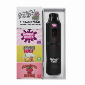 Straight Goods Supply Co. 9 Gram Triple Chamber Disposable Vapes – Bubba Kush + Strawberry Cough + Stoned Fruit THC Distillate