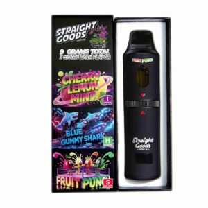 Straight Goods Supply Co. 9 Gram Triple Chamber Disposable Vapes – Cherry Lemon Mint + Blue Gummy Shark + Fruit Punch THC Distillate