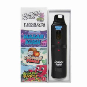 Straight Goods Supply Co. 9 Gram Triple Chamber Disposable Vapes – Mazar Kush + Sour Patch Kids + Coconut Peach THC Distillate