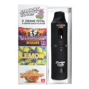 Straight Goods Supply Co. 9 Gram Triple Chamber Disposable Vapes – Violator Kush + Lemon Berry + Tangielope THC Distillate